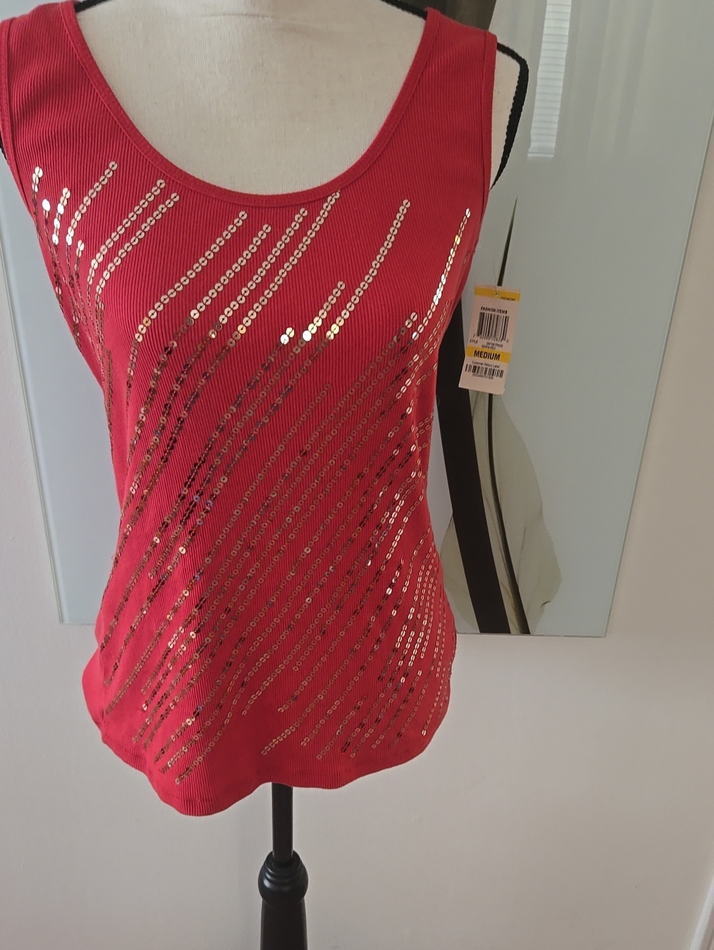 Style & Co. Red Sequin Diagonal Tank Top